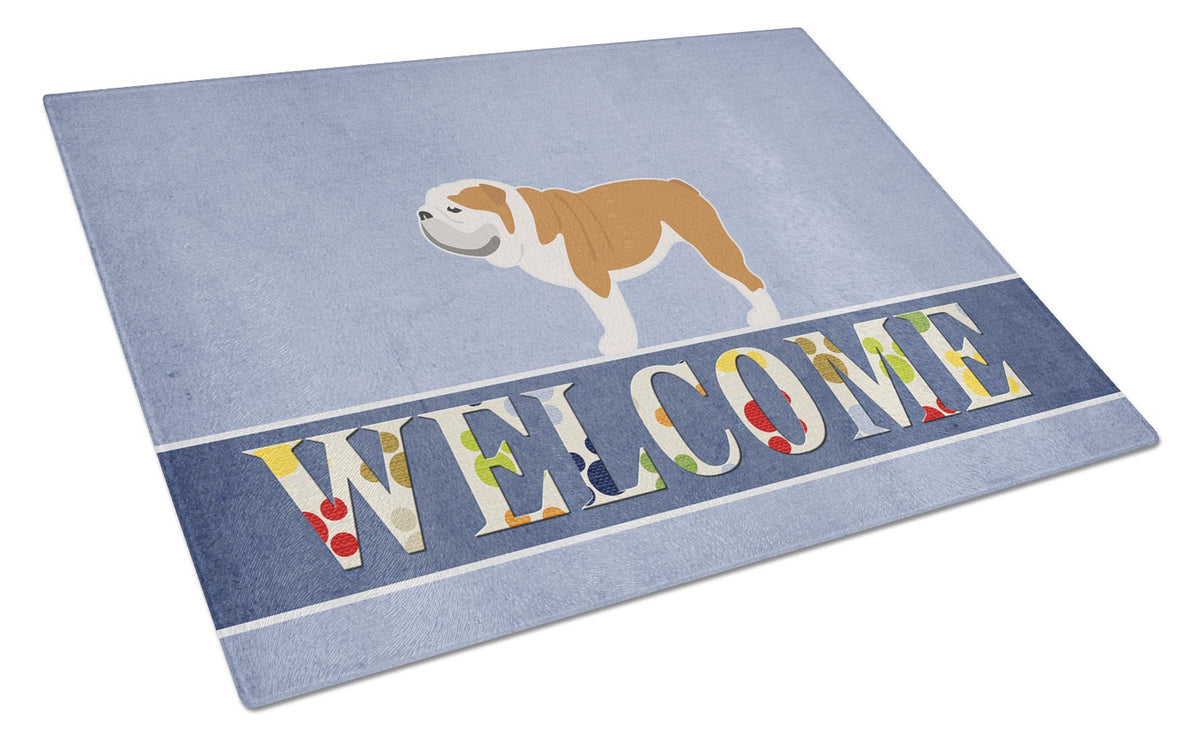 English Bulldog Welcome Glass Cutting Board Large BB5566LCB by Caroline&#39;s Treasures