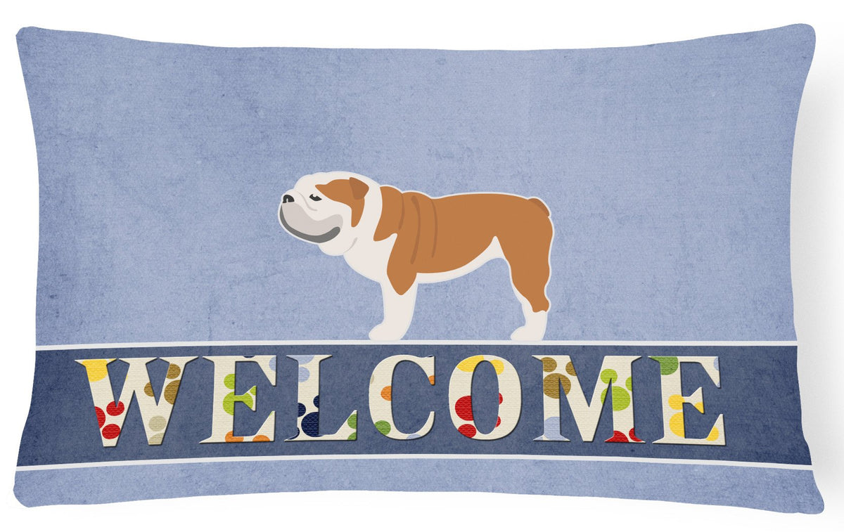 English Bulldog Welcome Canvas Fabric Decorative Pillow BB5566PW1216 by Caroline&#39;s Treasures