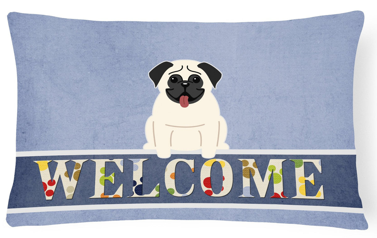 Pug Cream Welcome Canvas Fabric Decorative Pillow BB5585PW1216 by Caroline&#39;s Treasures
