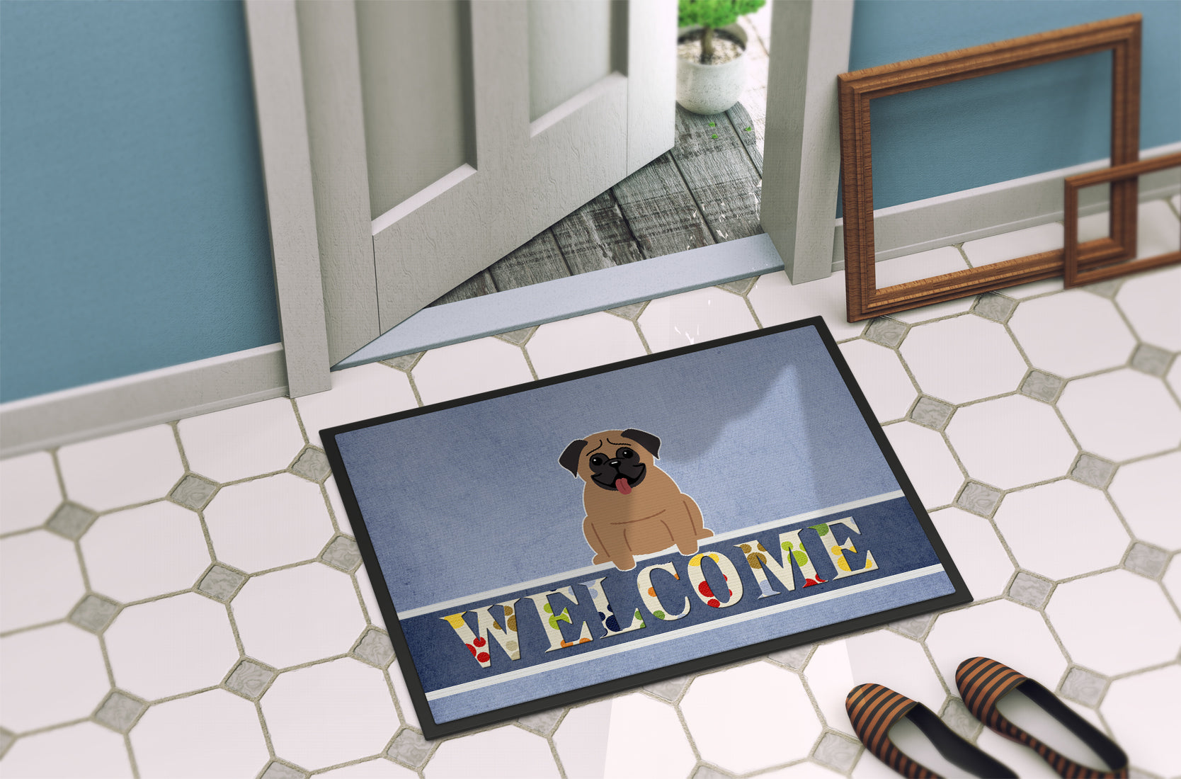 Pug Brown Welcome Indoor or Outdoor Mat 18x27 BB5586MAT - the-store.com