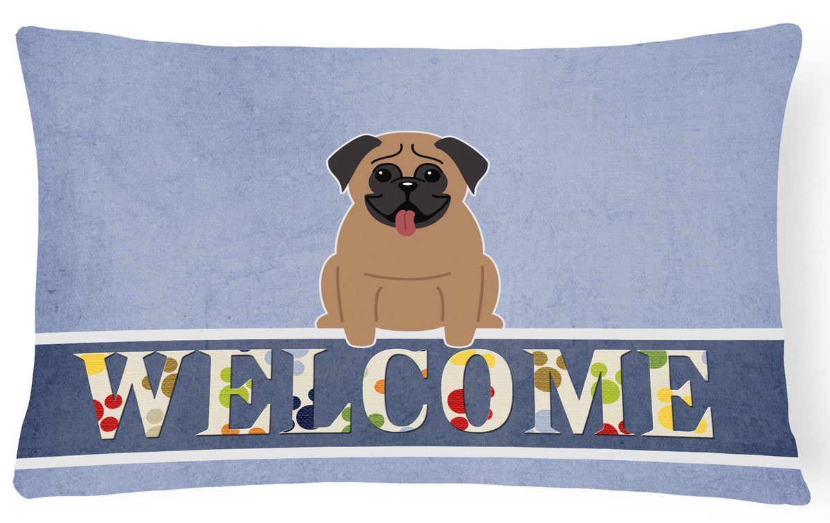 Pug Brown Welcome Canvas Fabric Decorative Pillow BB5586PW1216 by Caroline&#39;s Treasures