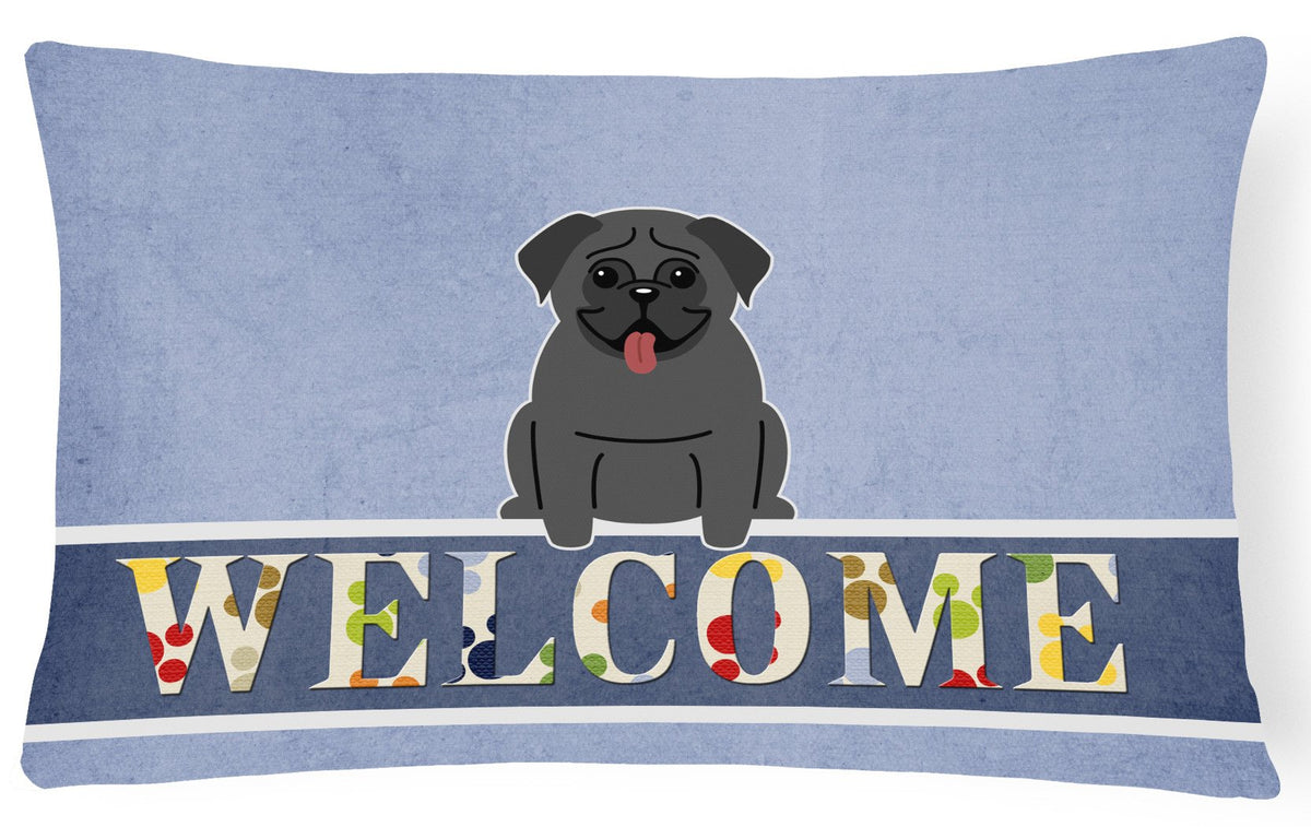 Pug Black Welcome Canvas Fabric Decorative Pillow BB5587PW1216 by Caroline&#39;s Treasures
