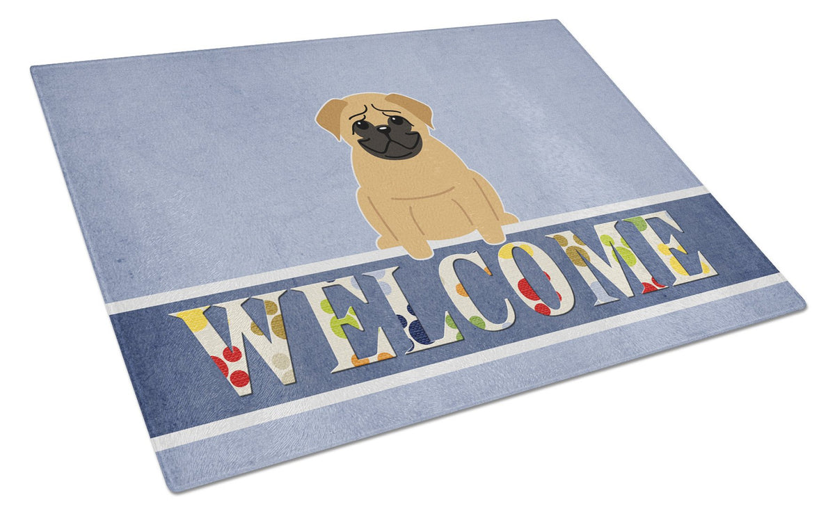 Pug Brown Welcome Glass Cutting Board Large BB5588LCB by Caroline&#39;s Treasures