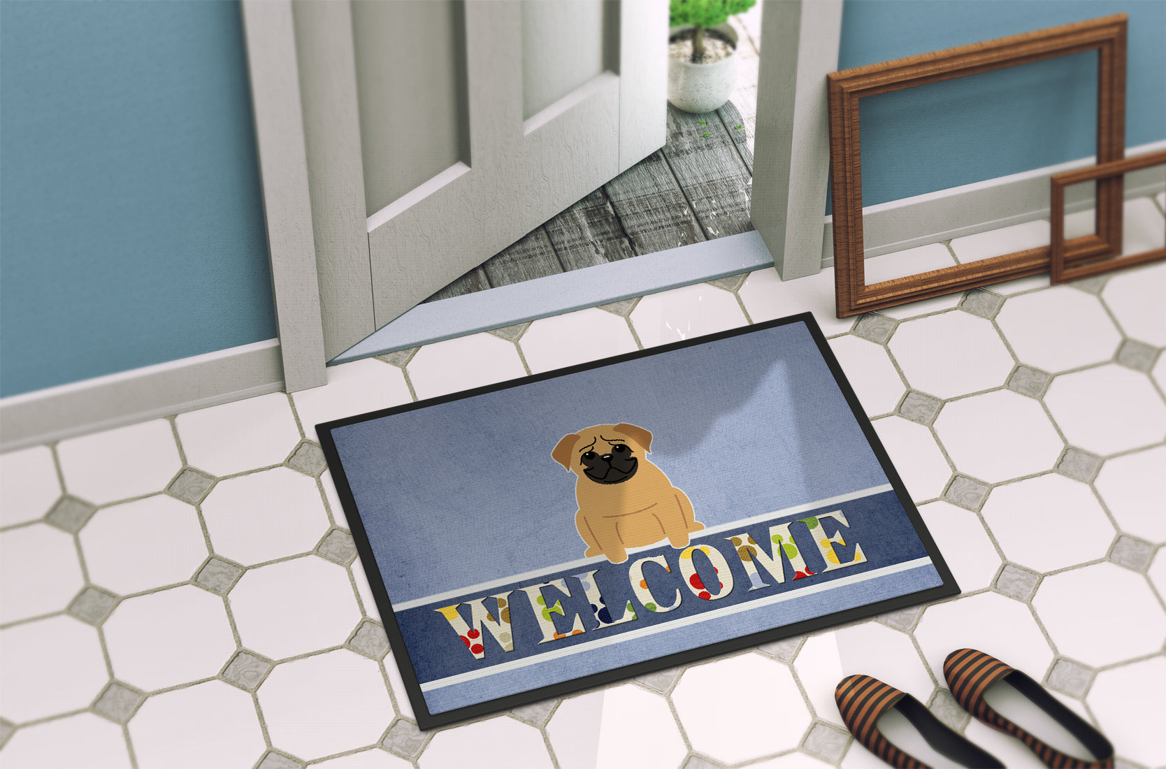 Pug Brown Welcome Indoor or Outdoor Mat 18x27 BB5588MAT - the-store.com
