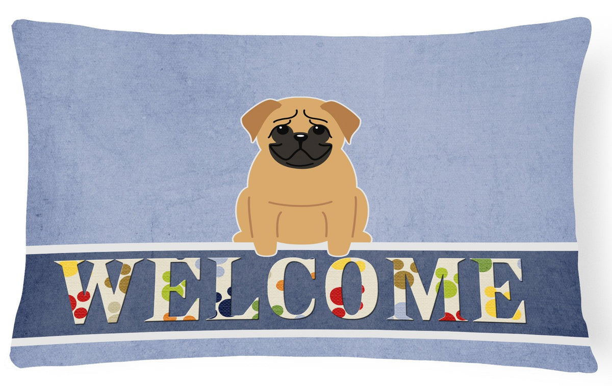 Pug Brown Welcome Canvas Fabric Decorative Pillow BB5588PW1216 by Caroline&#39;s Treasures