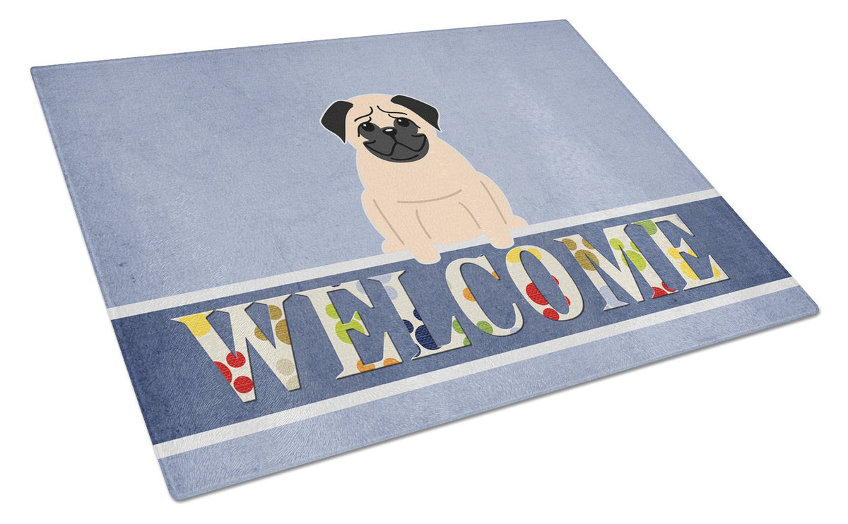 Pug Fawn Welcome Glass Cutting Board Large BB5589LCB by Caroline&#39;s Treasures