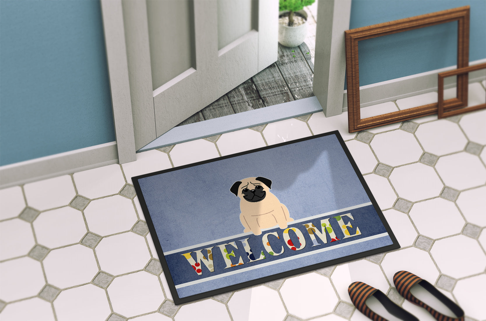 Pug Fawn Welcome Indoor or Outdoor Mat 18x27 BB5589MAT - the-store.com