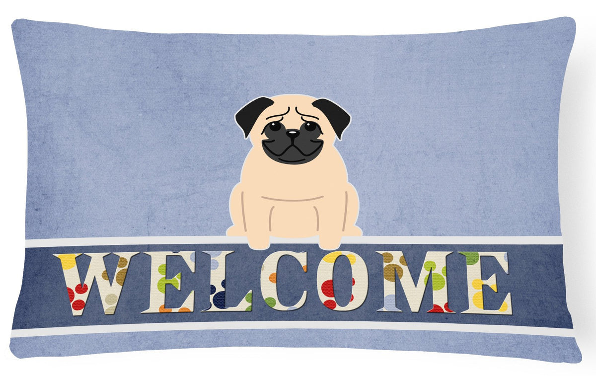 Pug Fawn Welcome Canvas Fabric Decorative Pillow BB5589PW1216 by Caroline&#39;s Treasures