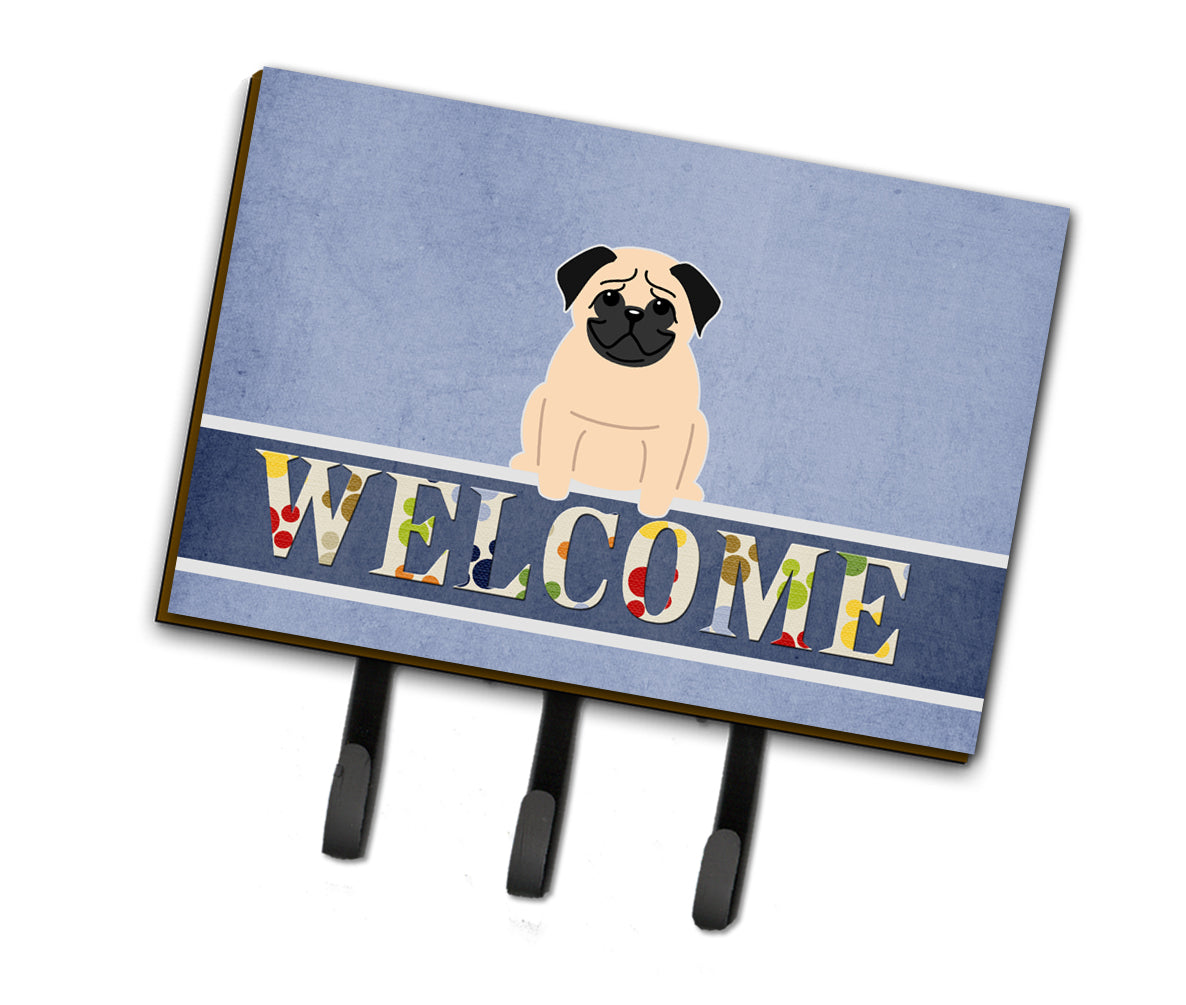 Pug Fawn Welcome Leash or Key Holder BB5589TH68