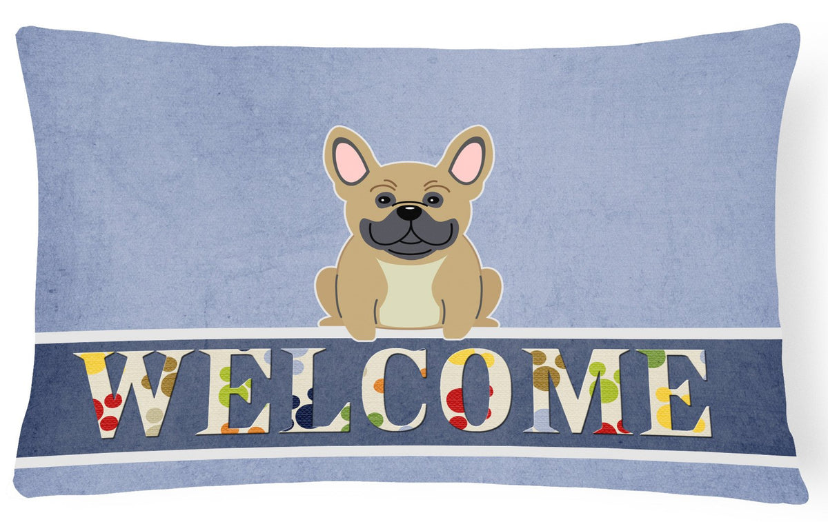 French Bulldog Cream Welcome Canvas Fabric Decorative Pillow BB5591PW1216 by Caroline&#39;s Treasures