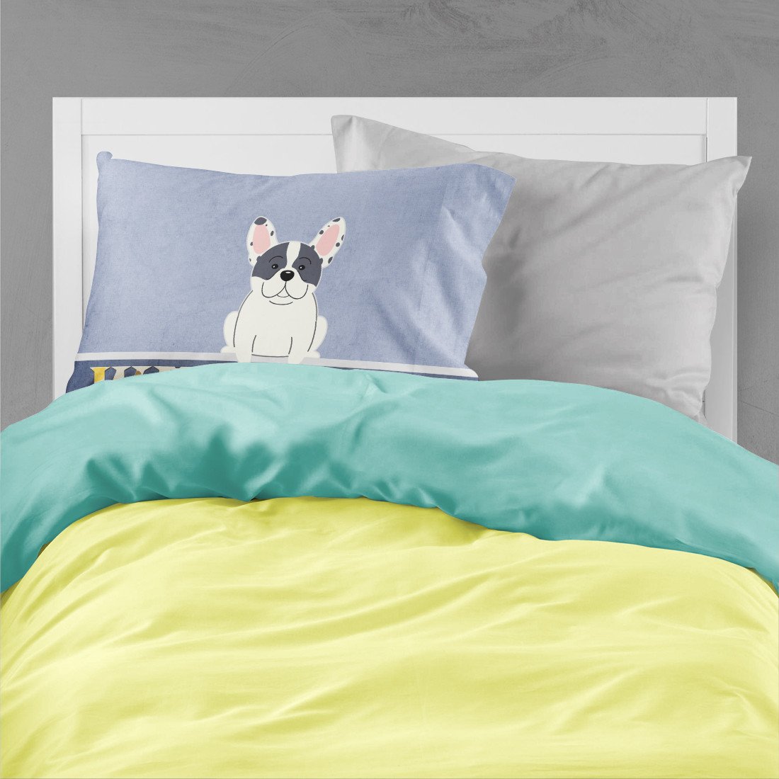 Caroline's Treasures French Bulldog Piebald Welcome Fabric Standard Pillowcase – Artistic Decorative Front, White Back BB5592PILLOWCASE