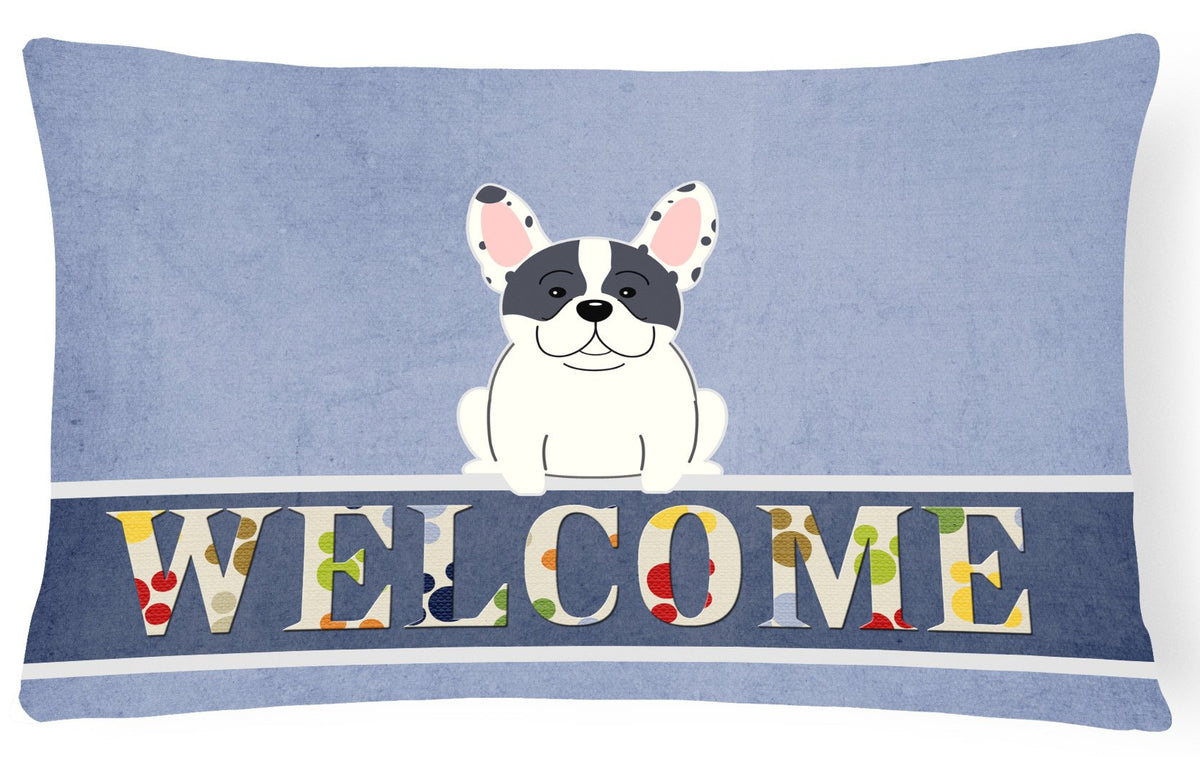 French Bulldog Piebald Welcome Canvas Fabric Decorative Pillow BB5592PW1216 by Caroline&#39;s Treasures