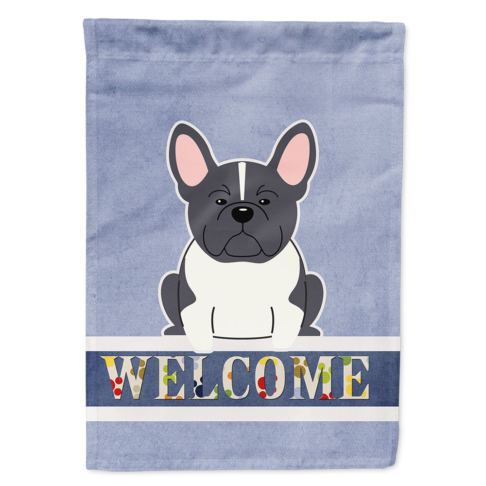 French Bulldog Black White Welcome Flag Canvas House Size BB5593CHF