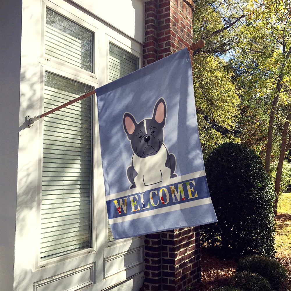French Bulldog Black White Welcome Flag Canvas House Size BB5593CHF