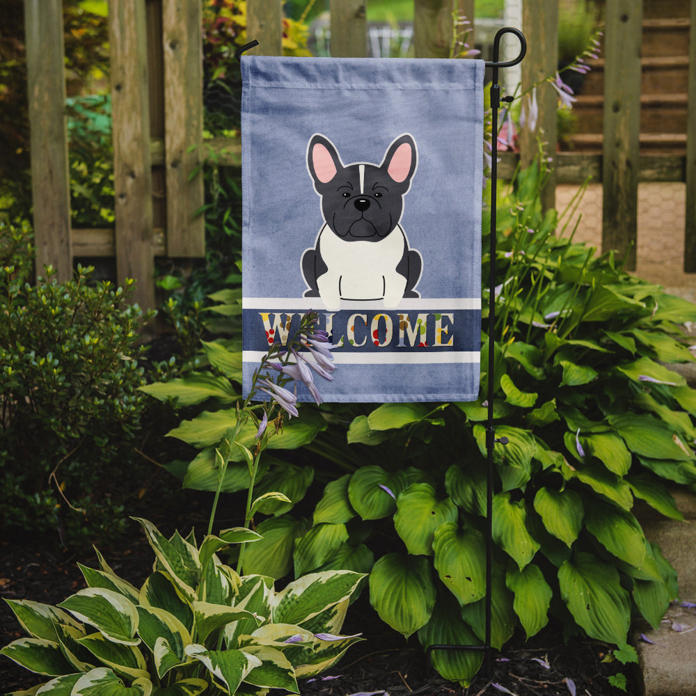 French Bulldog Black White Welcome Flag Garden Size BB5593GF