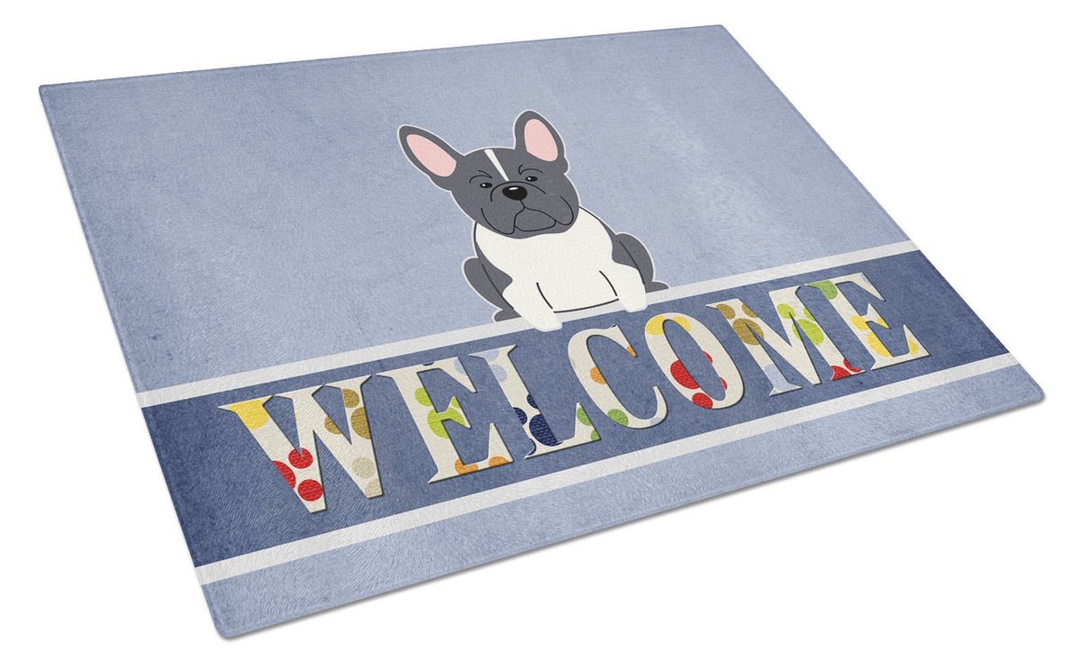 French Bulldog Black White Welcome Glass Cutting Board Large BB5593LCB by Caroline&#39;s Treasures