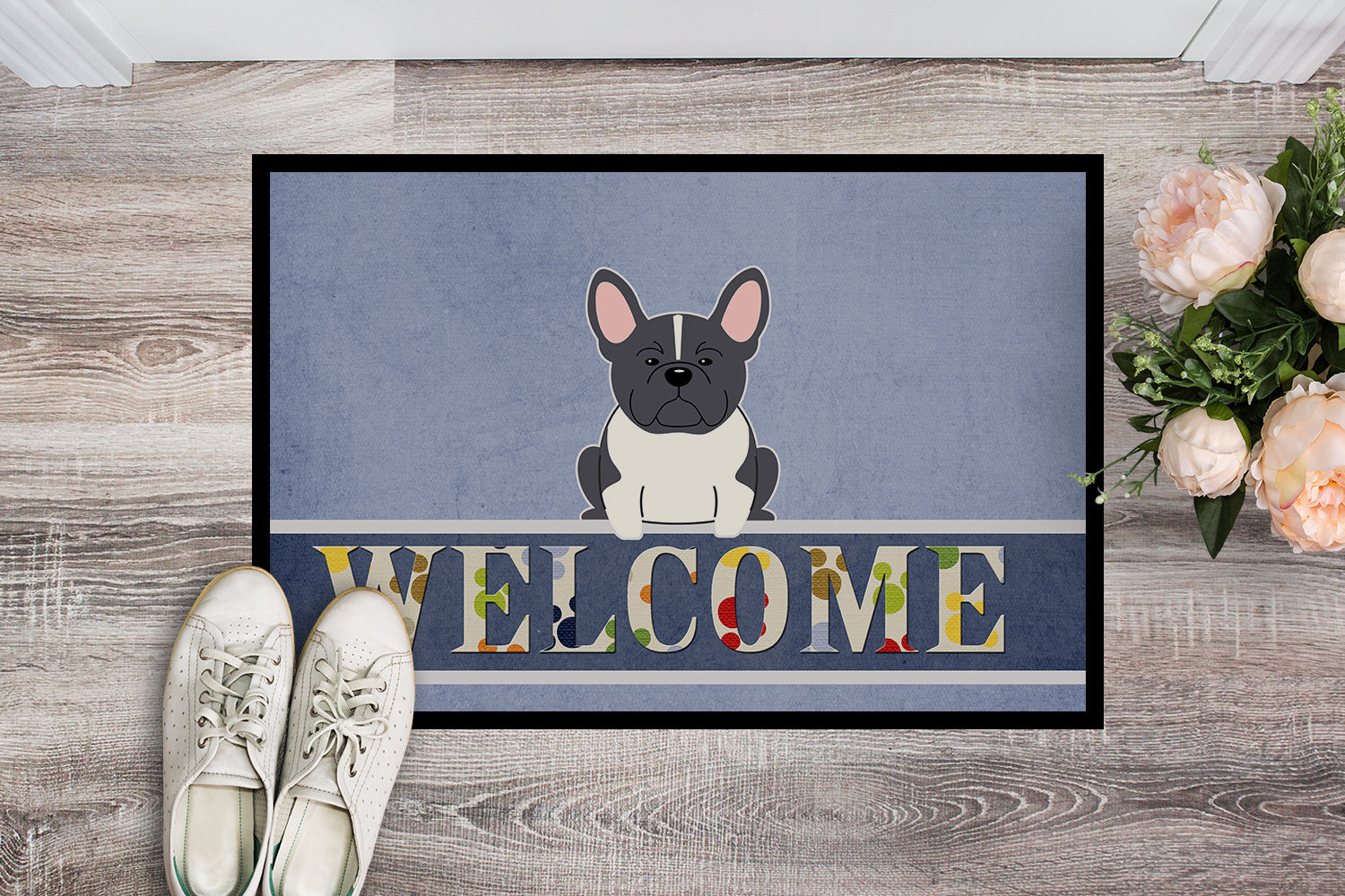 French Bulldog Black White Welcome Indoor or Outdoor Mat 18x27 BB5593MAT - the-store.com