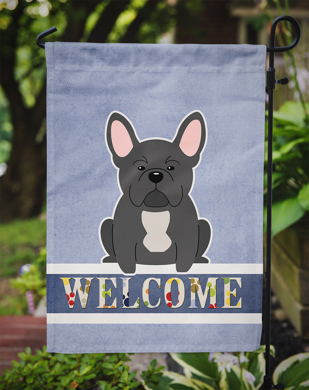 French Bulldog Black Welcome Flag Garden Size BB5595GF  the-store.com.