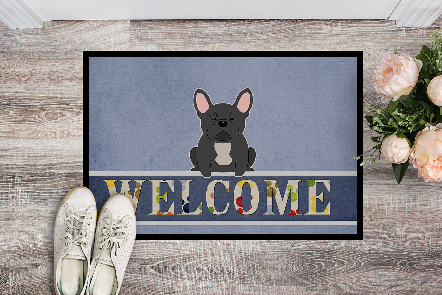 French Bulldog Black Welcome Indoor or Outdoor Mat 18x27 BB5595MAT - the-store.com