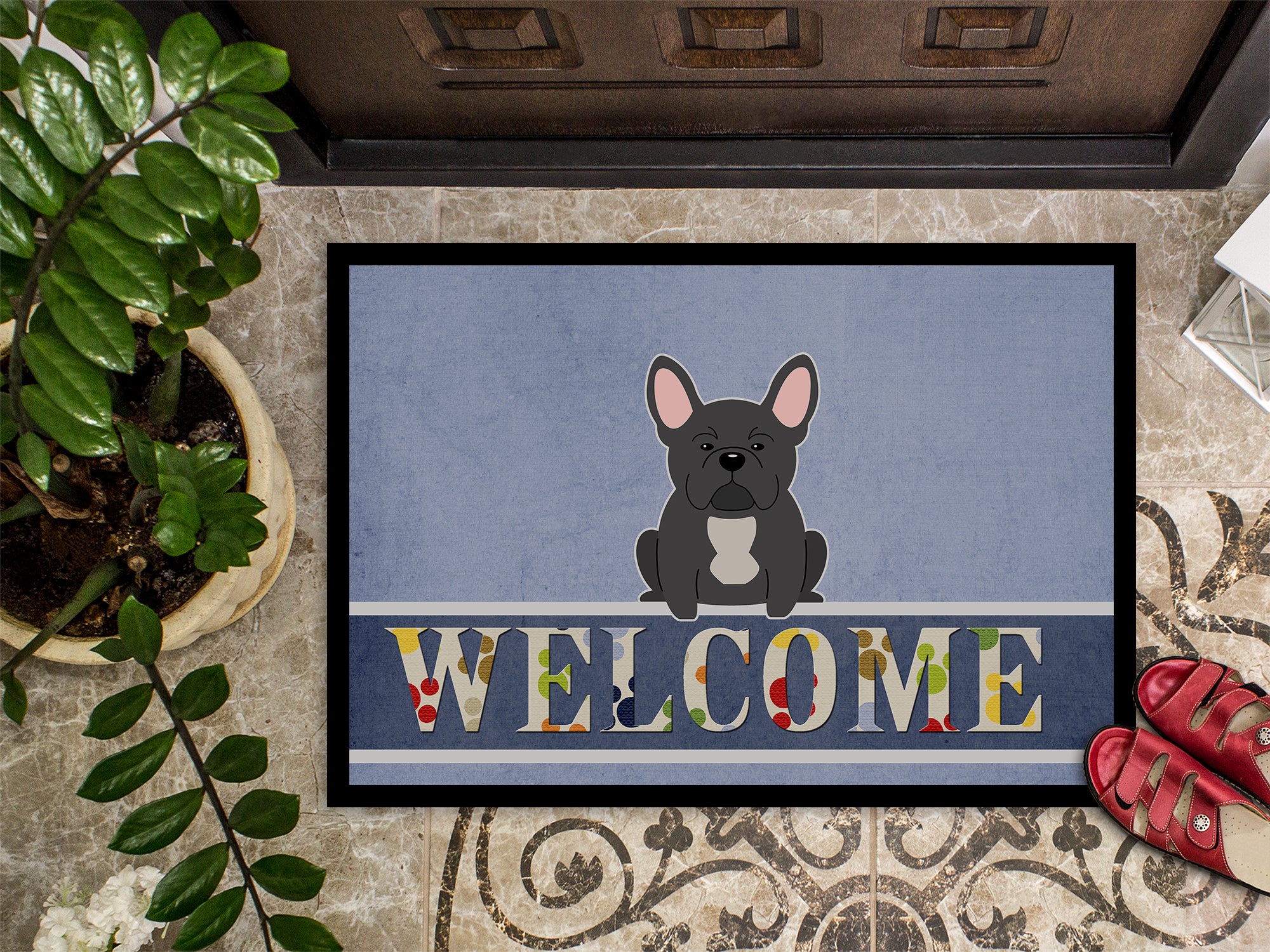 French Bulldog Black Welcome Indoor or Outdoor Mat 18x27 BB5595MAT - the-store.com