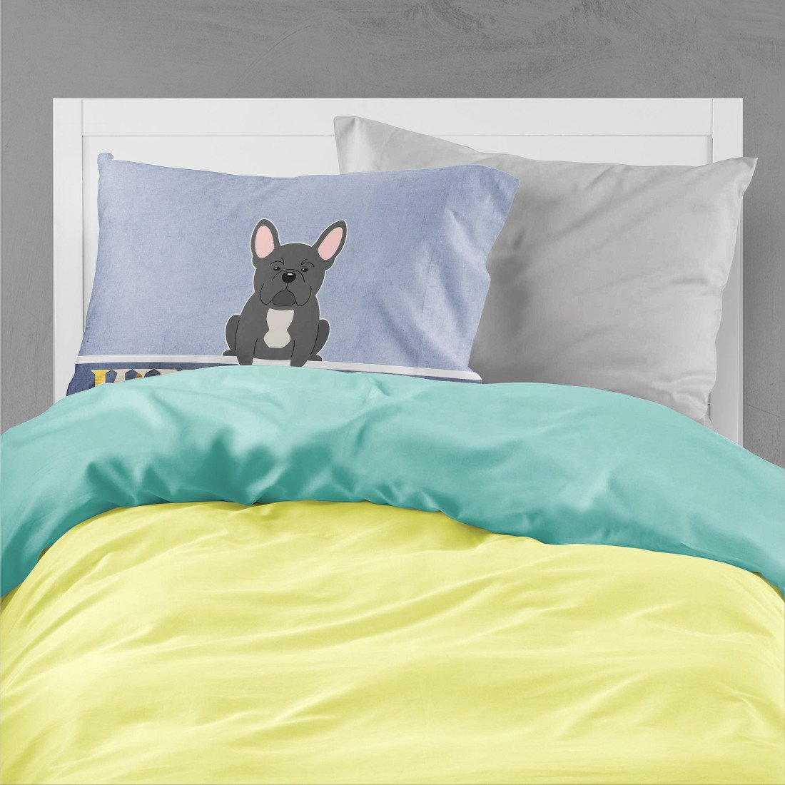Caroline's Treasures French Bulldog Black Welcome Fabric Standard Pillowcase – Artistic Decorative Front, White Back BB5595PILLOWCASE