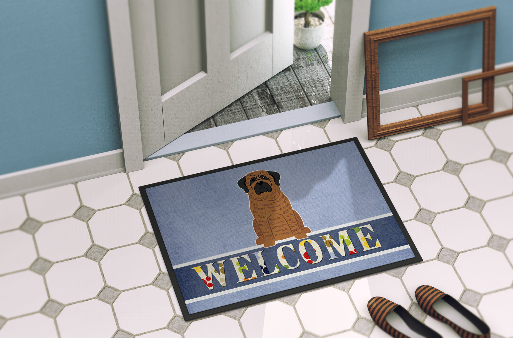 Mastiff Brindle Welcome Indoor or Outdoor Mat 18x27 BB5596MAT - the-store.com