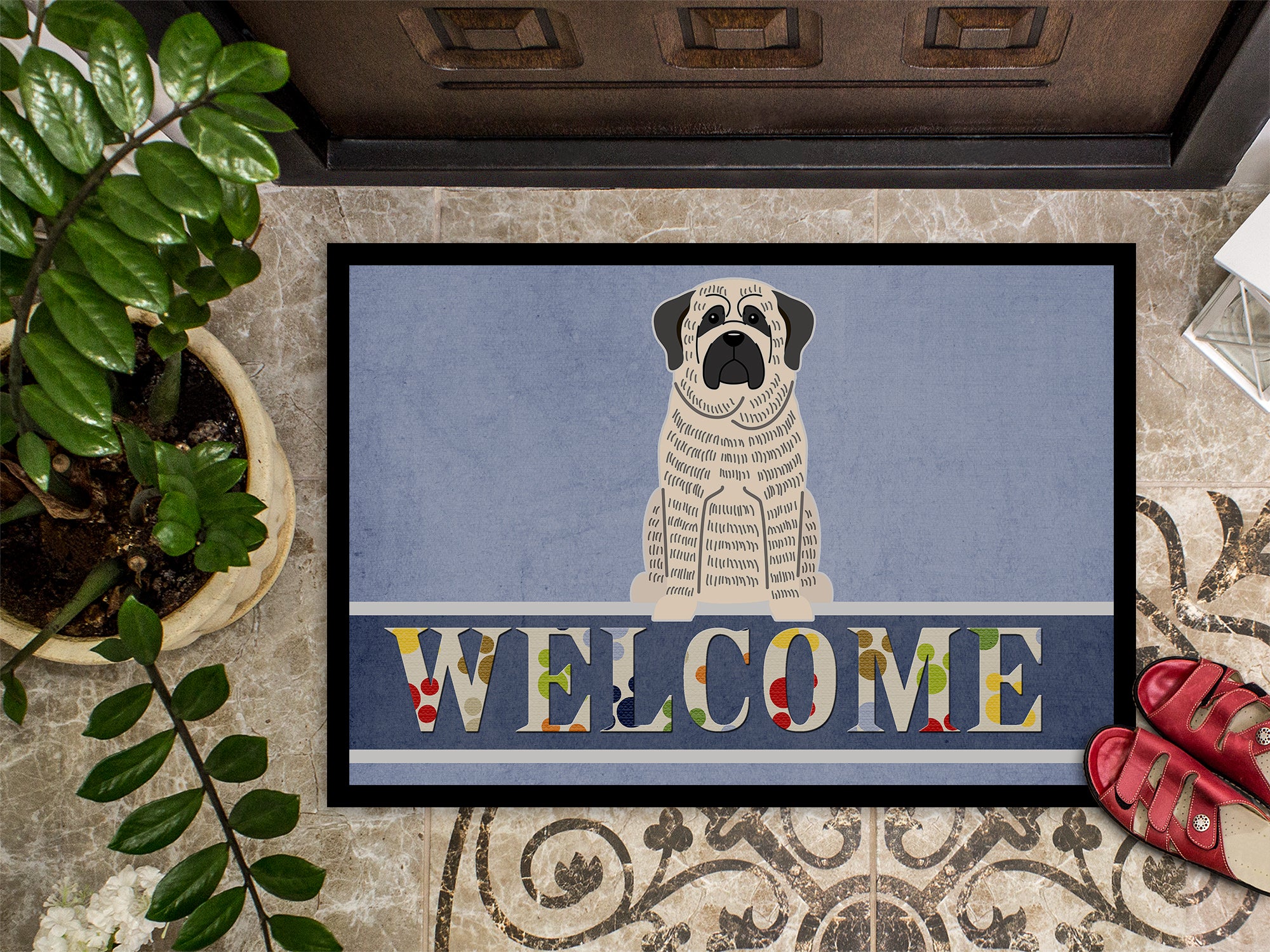 Mastiff Brindle White Welcome Indoor or Outdoor Mat 18x27 BB5597MAT - the-store.com