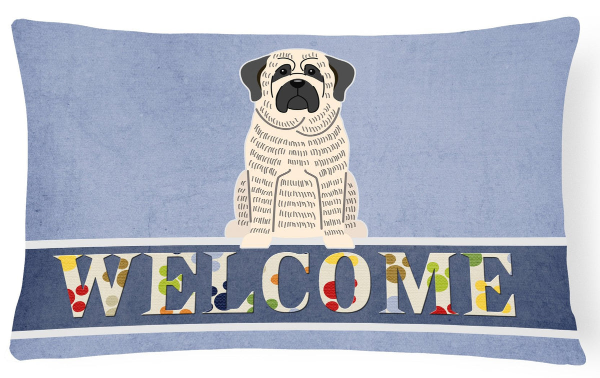 Mastiff Brindle White Welcome Canvas Fabric Decorative Pillow BB5597PW1216 by Caroline&#39;s Treasures
