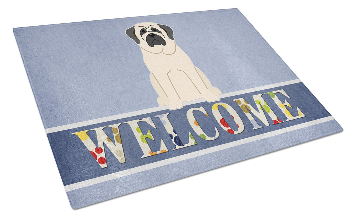 Mastiff White Welcome Glass Cutting Board Large BB5598LCB by Caroline&#39;s Treasures