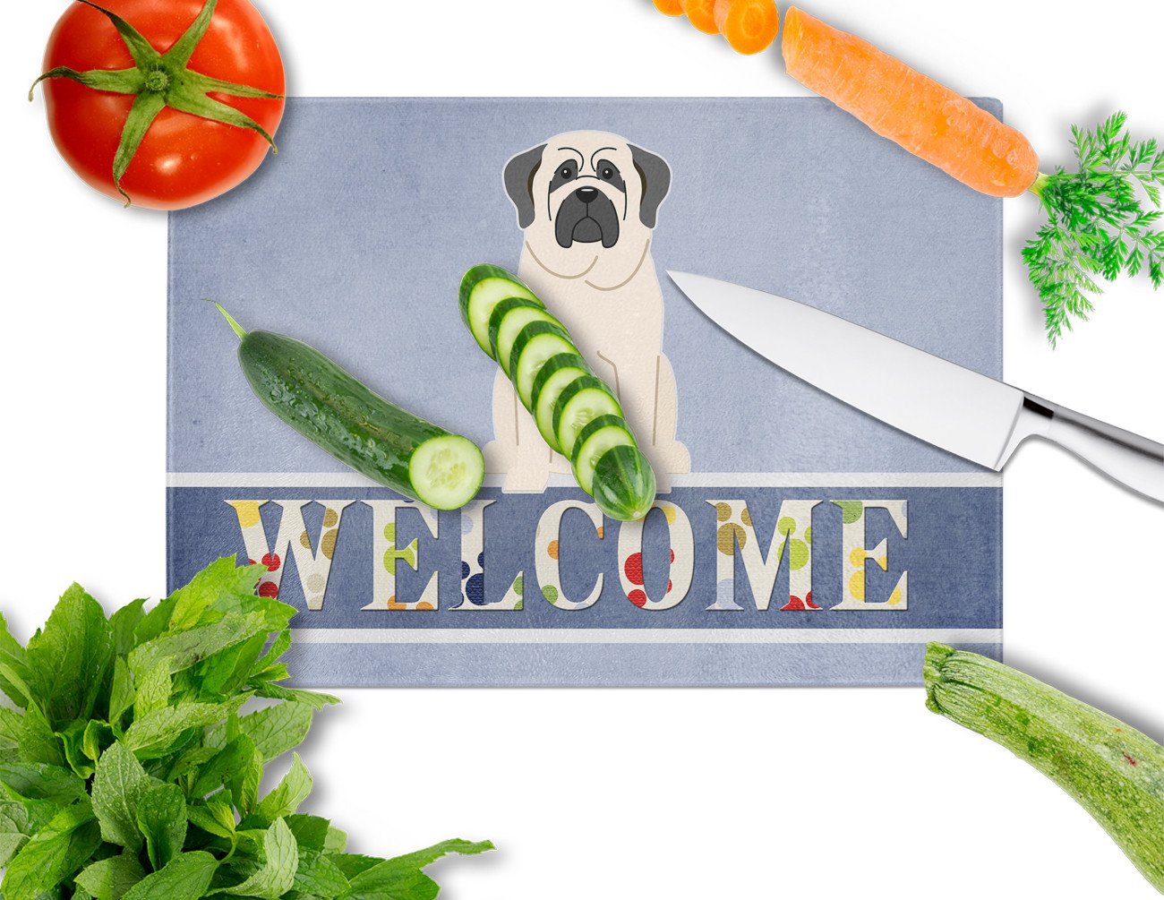 Mastiff White Welcome Glass Cutting Board Large BB5598LCB by Caroline's Treasures