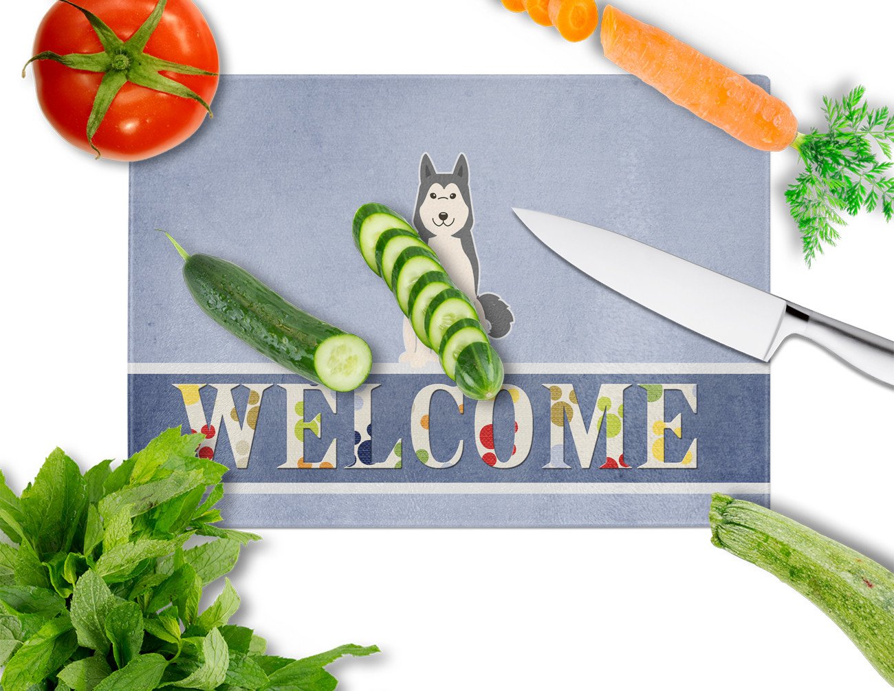 Caroline's Treasures West Siberian Laika Spitz Welcome Glass Cutting Boards – Durable, Decorative Kitchen Art Large BB5606LCB