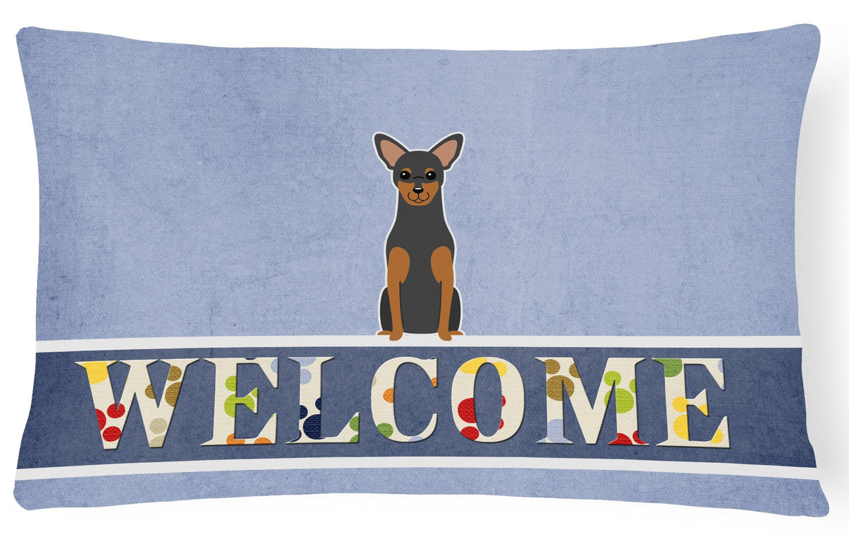 Manchester Terrier Welcome Canvas Fabric Decorative Pillow BB5609PW1216 by Caroline&#39;s Treasures