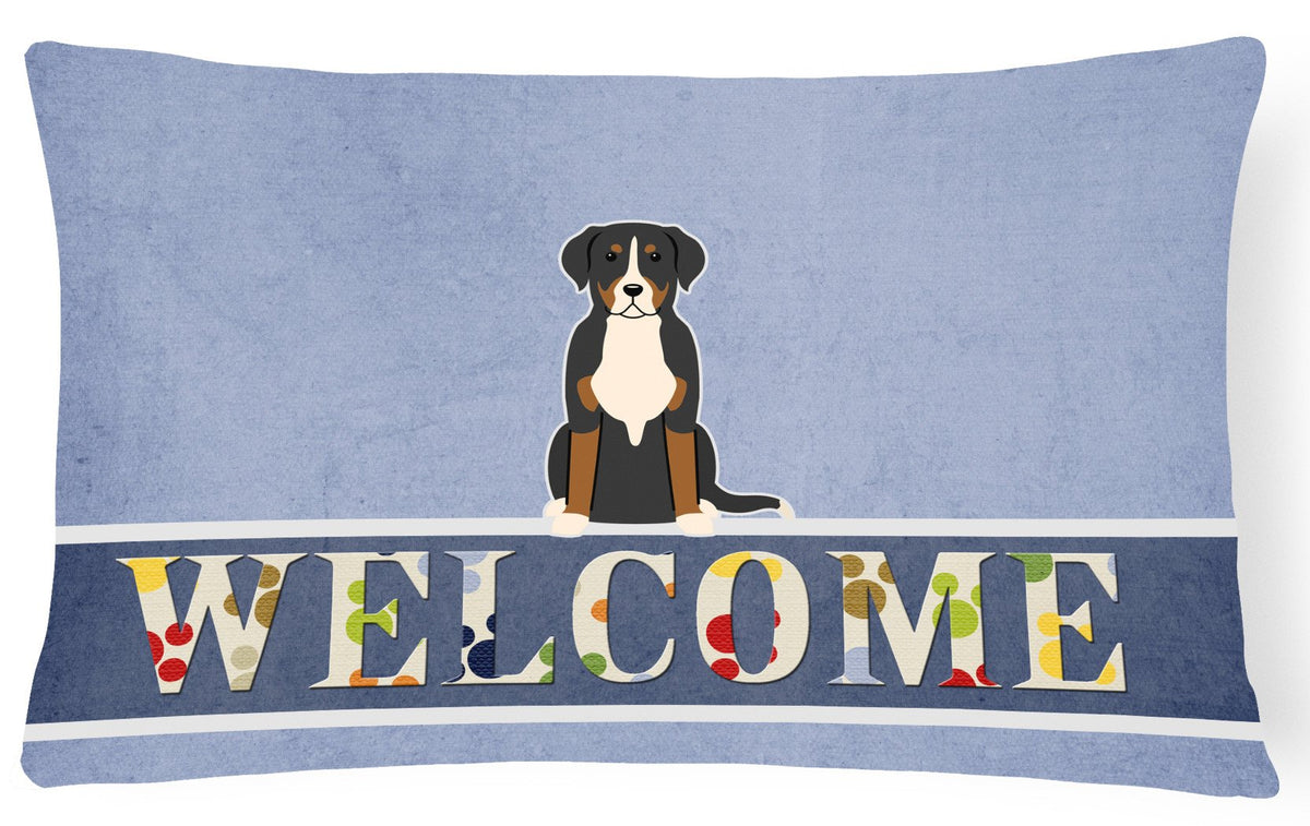 Greater Swiss Mountain Dog Welcome Canvas Fabric Decorative Pillow BB5618PW1216 by Caroline&#39;s Treasures
