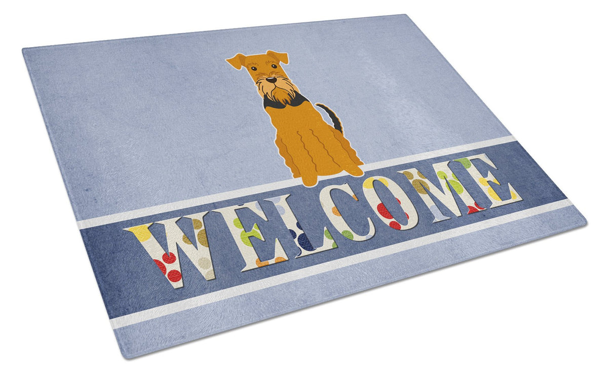 Airedale Welcome Glass Cutting Board Large BB5622LCB by Caroline&#39;s Treasures