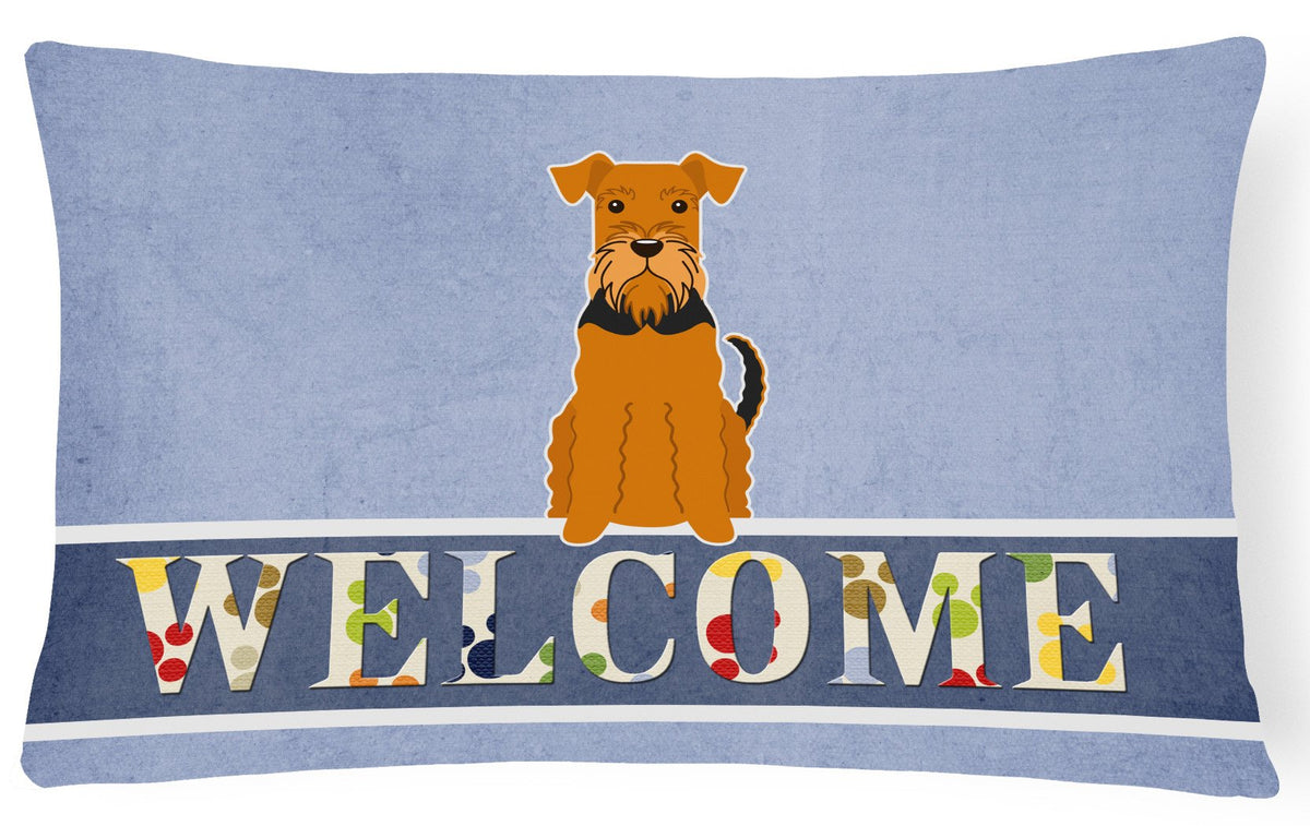 Airedale Welcome Canvas Fabric Decorative Pillow BB5622PW1216 by Caroline&#39;s Treasures