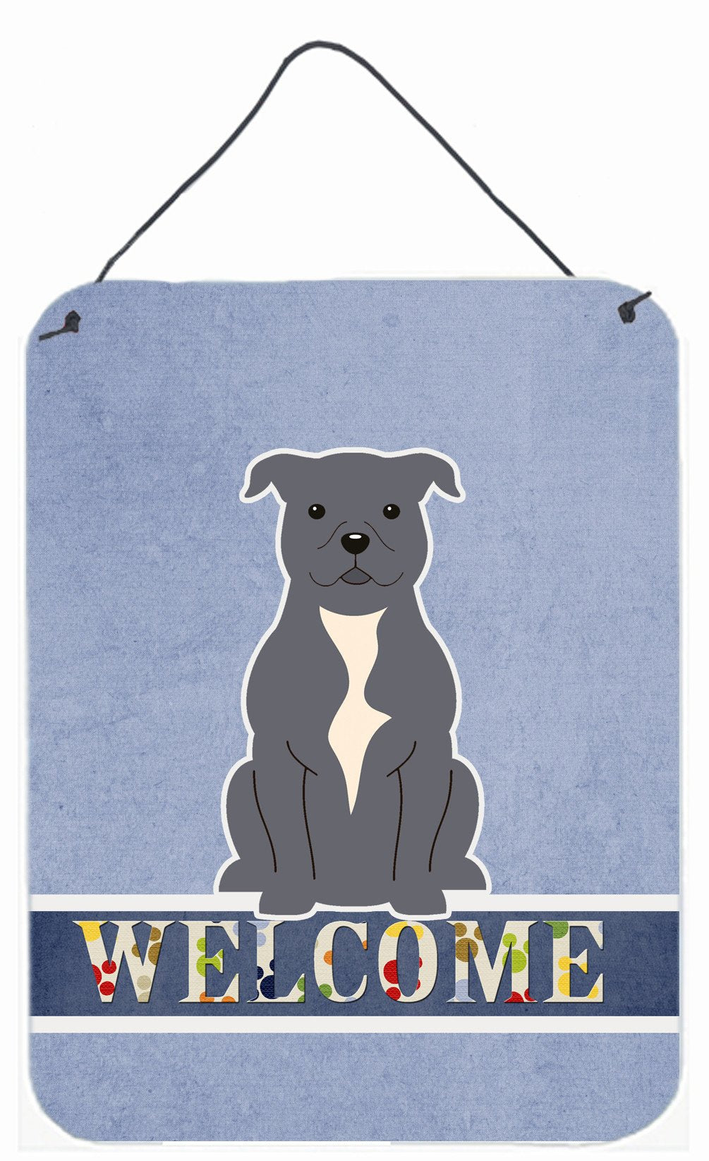 Staffordshire Bull Terrier Blue Welcome Wall or Door Hanging Prints BB5627DS1216 by Caroline&#39;s Treasures