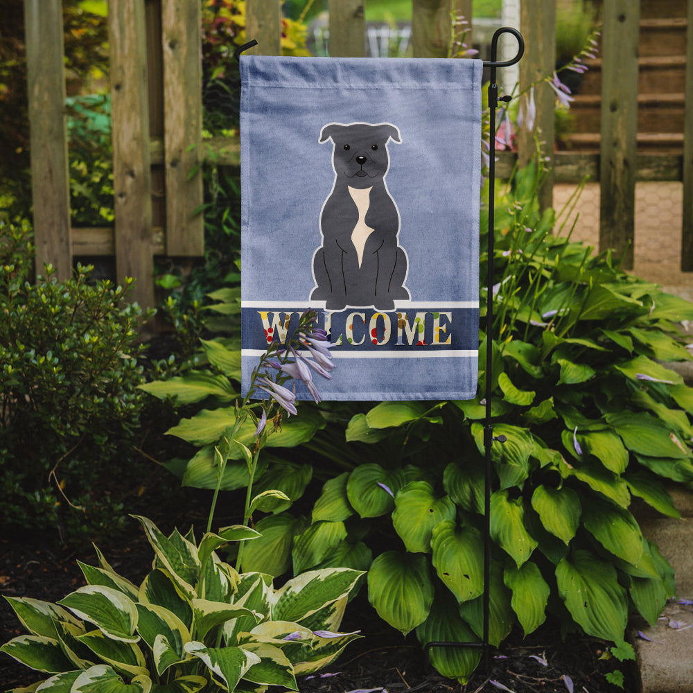 Staffordshire Bull Terrier Blue Welcome Flag Garden Size BB5627GF