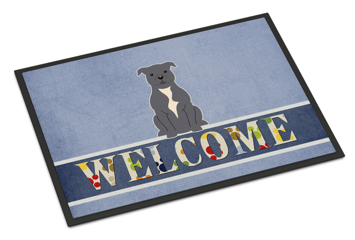 Staffordshire Bull Terrier Blue Welcome Indoor or Outdoor Mat 18x27 BB5627MAT - the-store.com