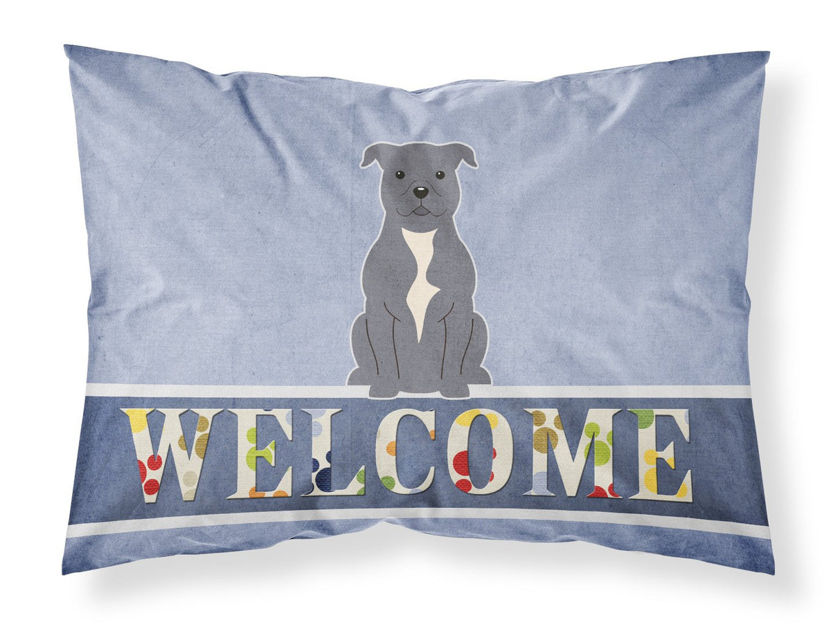 Staffordshire Bull Terrier Blue Welcome Fabric Standard Pillowcase BB5627PILLOWCASE by Caroline&#39;s Treasures