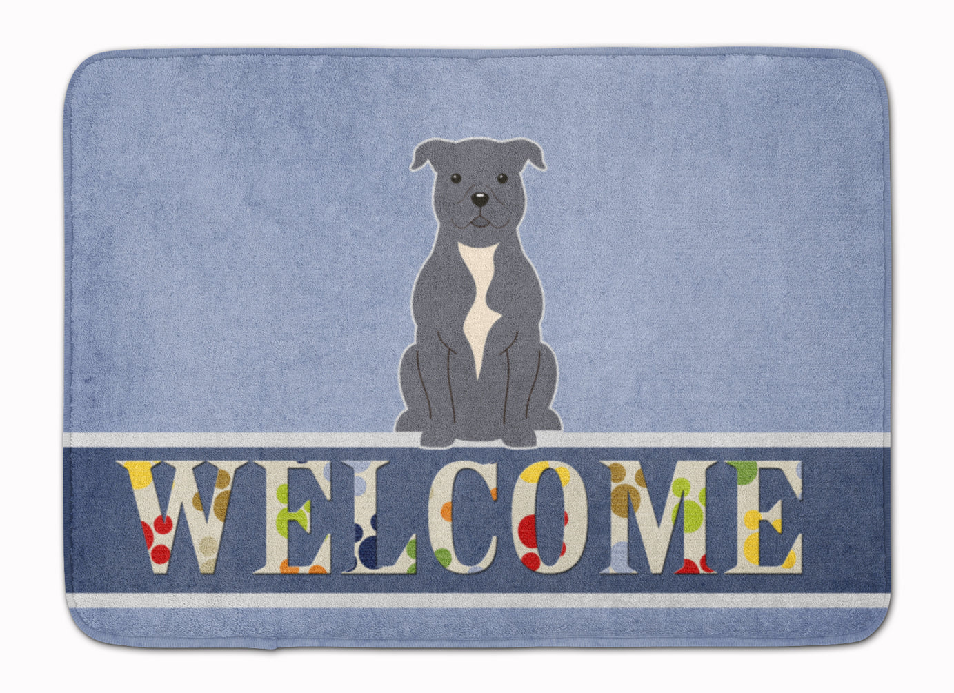 Staffordshire Bull Terrier Blue Welcome Machine Washable Memory Foam Mat BB5627RUG - the-store.com