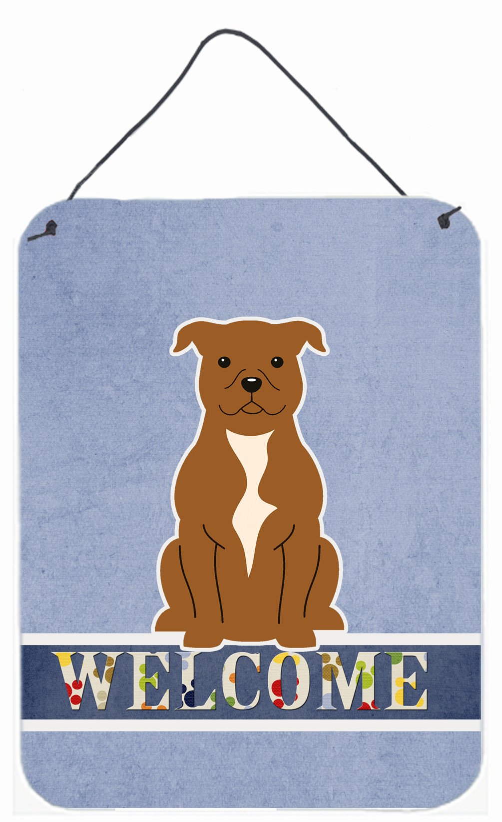 Staffordshire Bull Terrier Brown Welcome Wall or Door Hanging Prints BB5628DS1216 by Caroline&#39;s Treasures