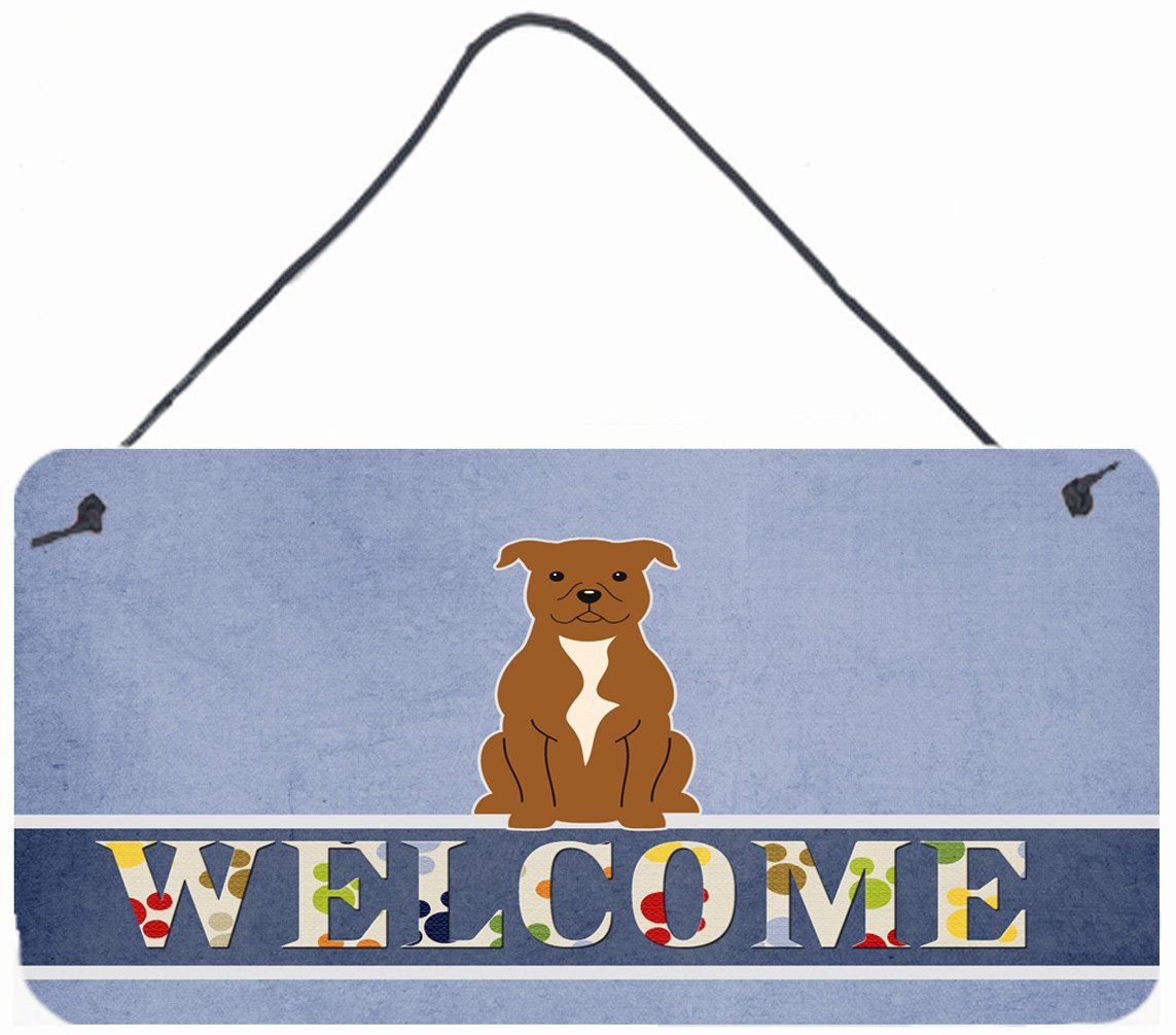 Staffordshire Bull Terrier Brown Welcome Wall or Door Hanging Prints BB5628DS812 by Caroline&#39;s Treasures