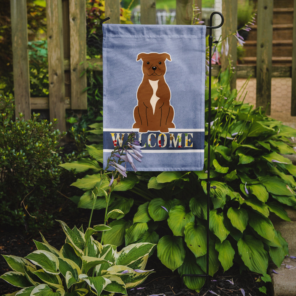 Staffordshire Bull Terrier Brown Welcome Flag Garden Size BB5628GF  the-store.com.