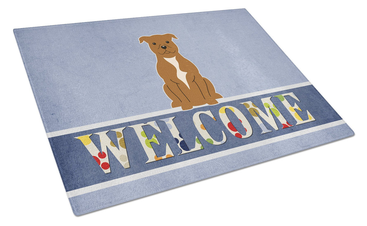 Staffordshire Bull Terrier Brown Welcome Glass Cutting Board Large BB5628LCB by Caroline&#39;s Treasures