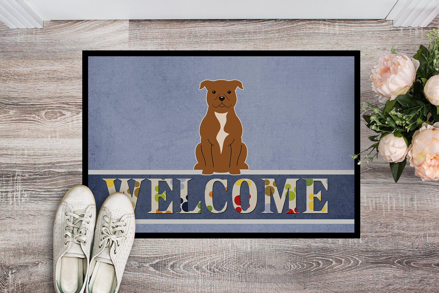 Staffordshire Bull Terrier Brown Welcome Indoor or Outdoor Mat 18x27 BB5628MAT - the-store.com