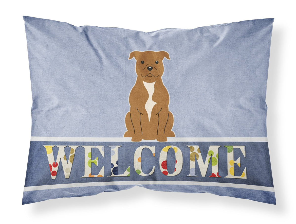 Staffordshire Bull Terrier Brown Welcome Fabric Standard Pillowcase BB5628PILLOWCASE by Caroline&#39;s Treasures