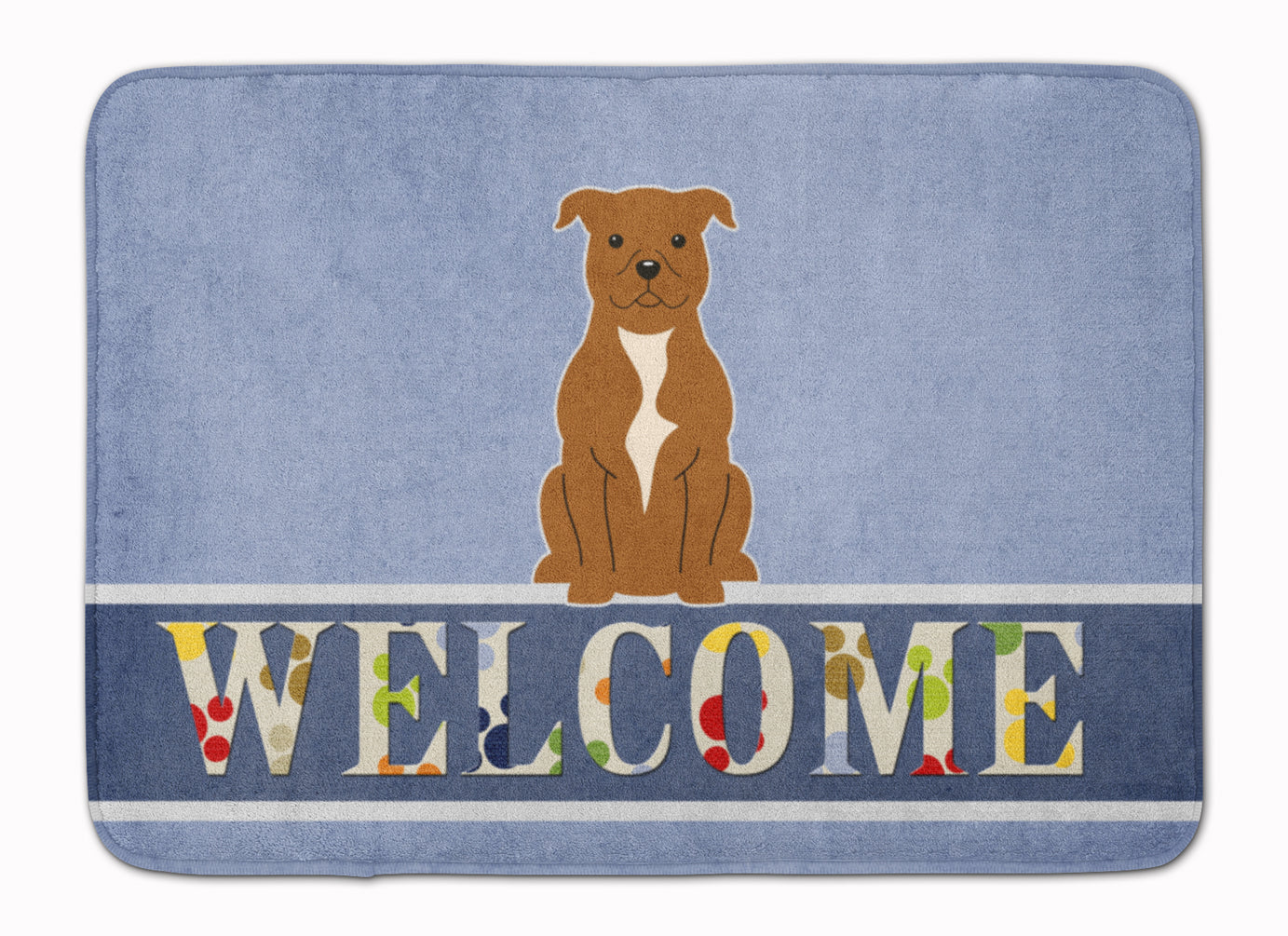 Staffordshire Bull Terrier Brown Welcome Machine Washable Memory Foam Mat BB5628RUG - the-store.com