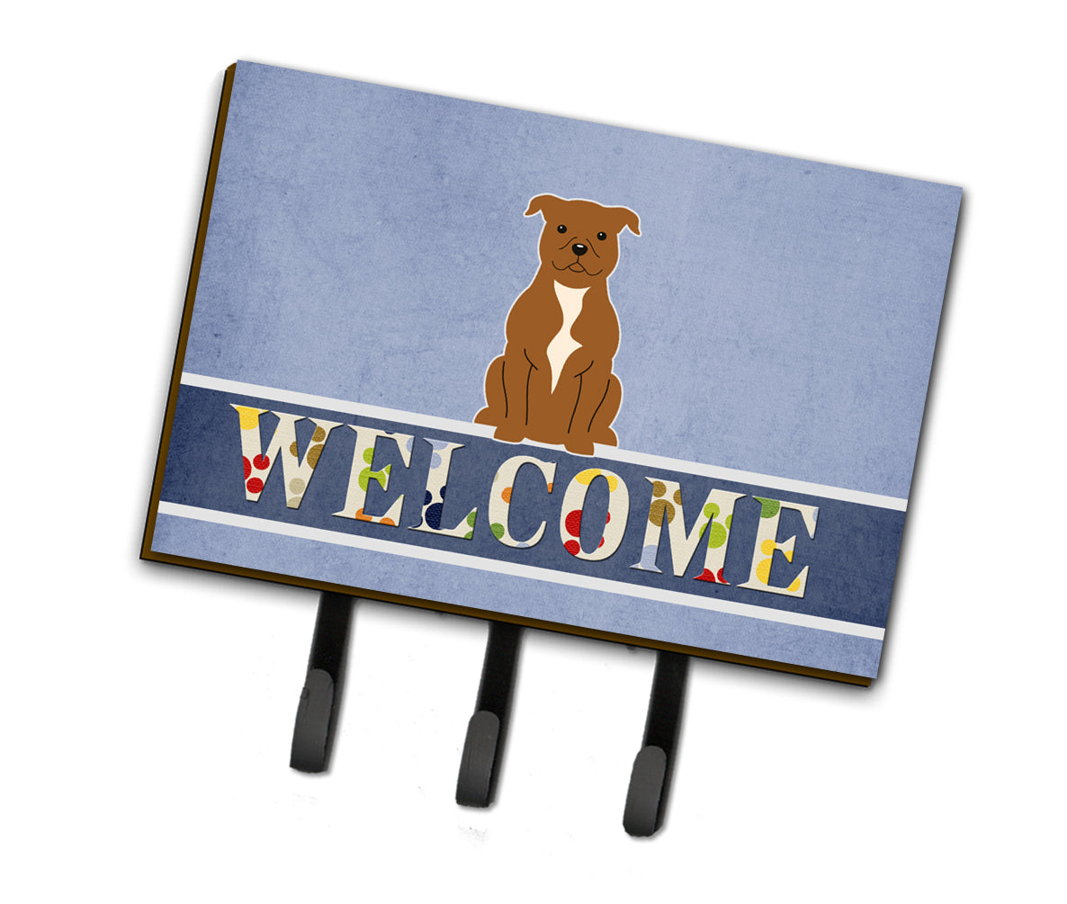 Staffordshire Bull Terrier Brown Welcome Leash or Key Holder BB5628TH68  the-store.com.