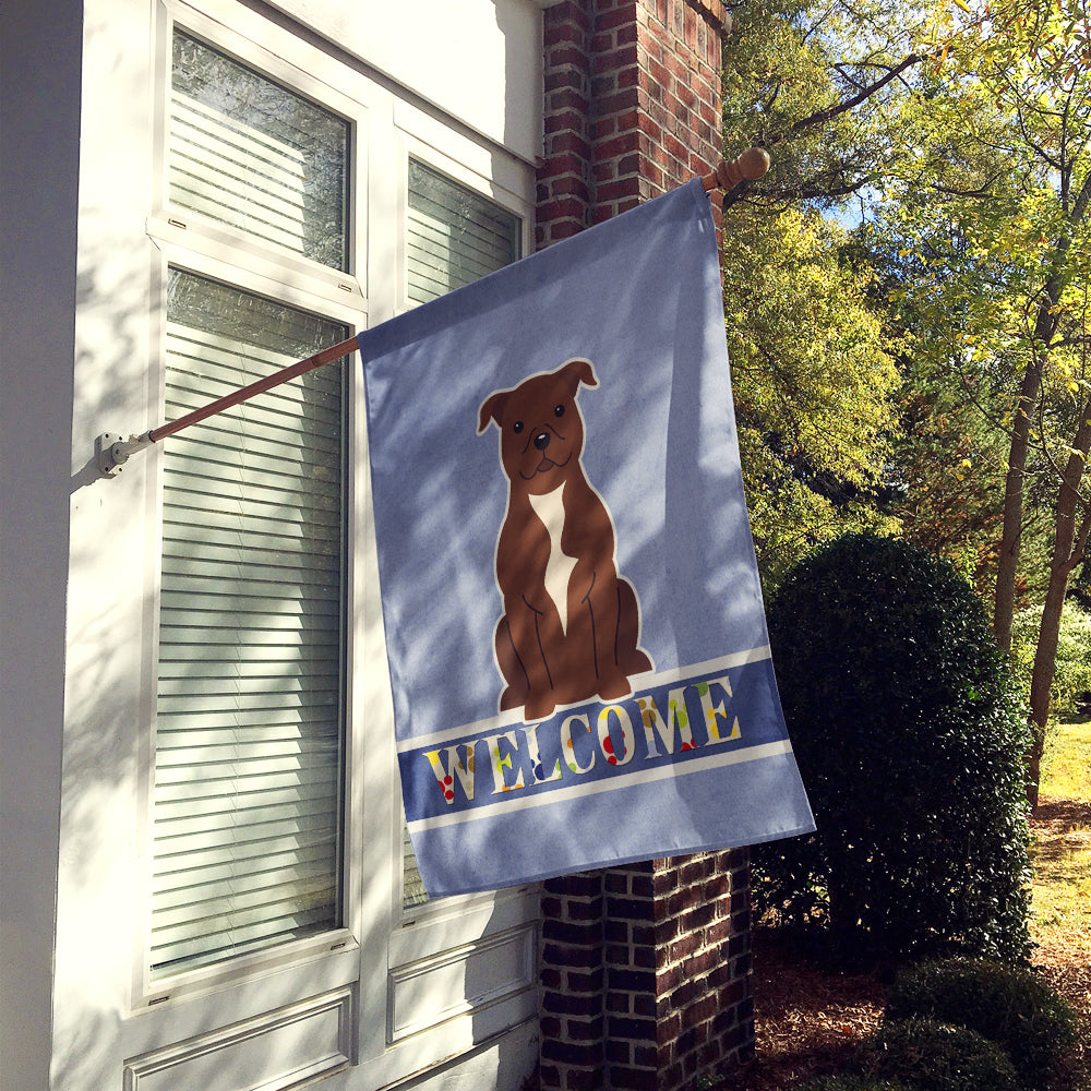 Staffordshire Bull Terrier Chocolate Welcome Flag Canvas House Size BB5629CHF  the-store.com.