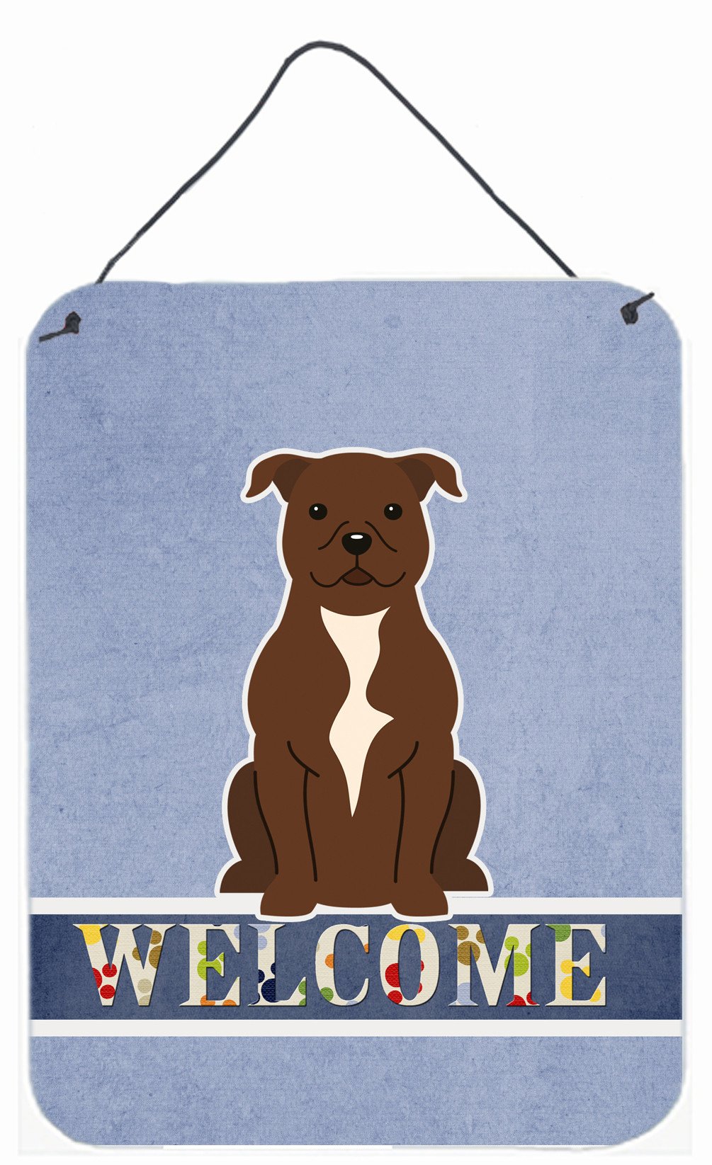 Staffordshire Bull Terrier Chocolate Welcome Wall or Door Hanging Prints BB5629DS1216 by Caroline&#39;s Treasures